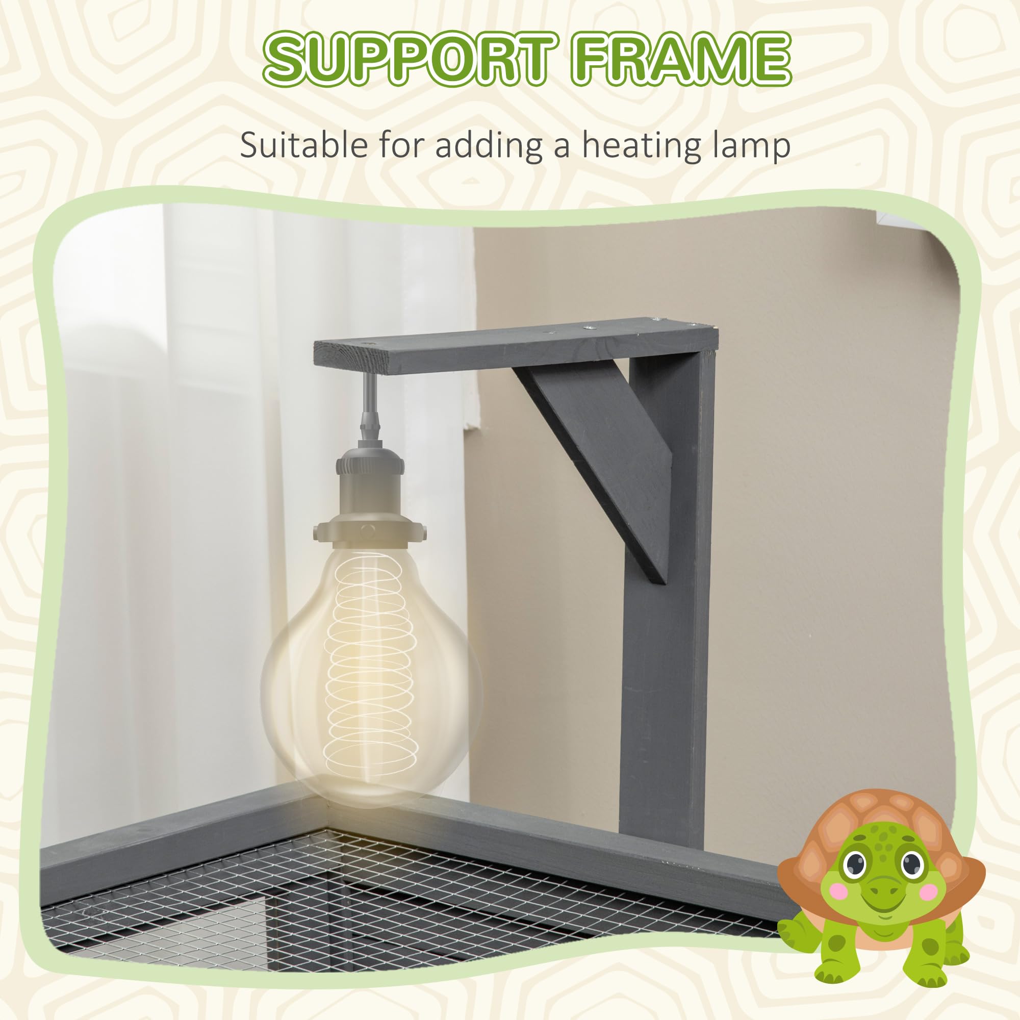 Pawhut Tortoise Habitat With Shelf Storage, Reptile Enclosure With Tray, Light Support Frame, Gray